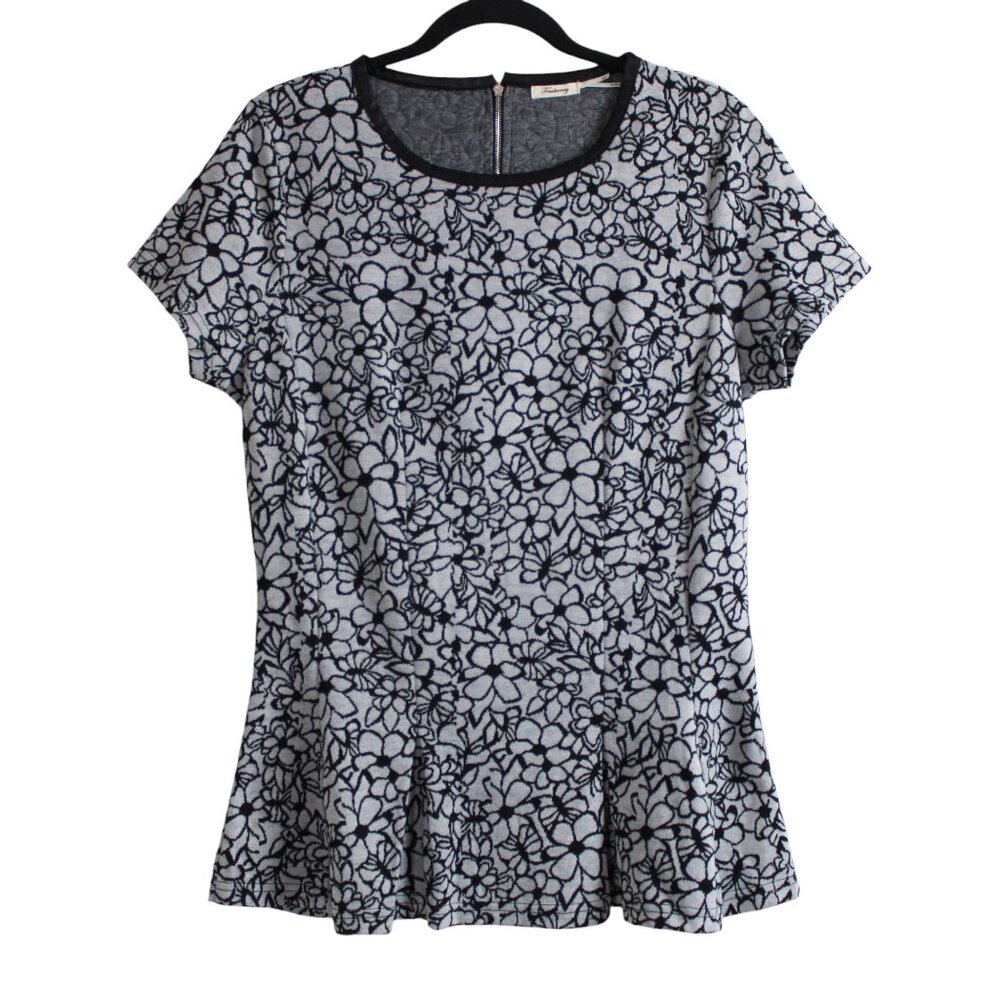 Teaberry Jersey Knit Floral Peplum Top